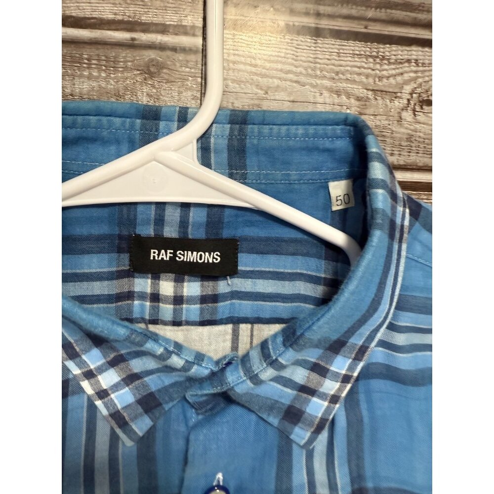 RAF SIMONS Short sleeve button down plaid shirt size 50 color blue multi - Picture 2 of 4